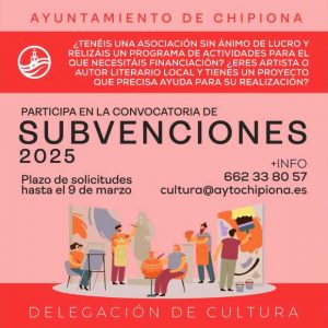 Mañana se abre el plazo solicitudes de subvenciones para asociaciones culturales, artistas y autores literarios chipioneros